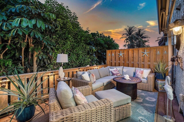 view of patio / terrace featuring an outdoor living space and a wooden deck