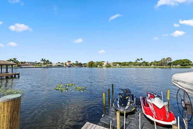 dock area featuring a water view