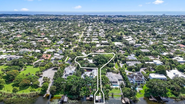 aerial view featuring a water view