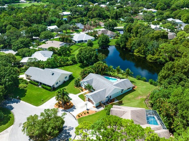 bird's eye view featuring a water view