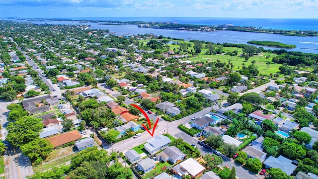 bird's eye view featuring a water view