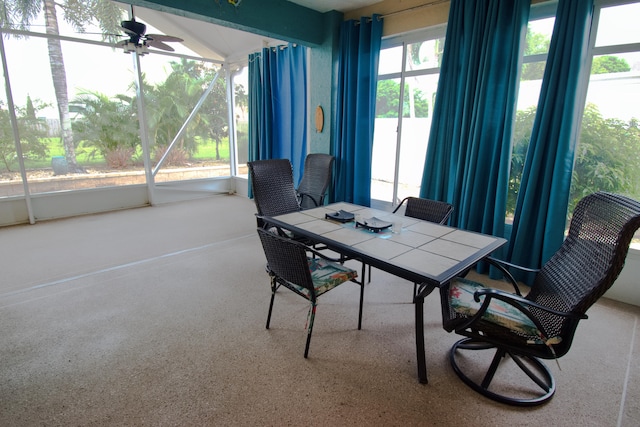 dining area with ceiling fan and a wealth of natural light