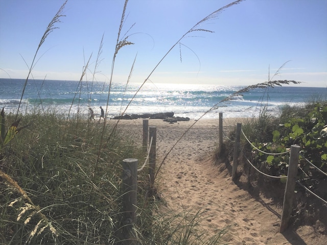 view of water feature with a view of the beach