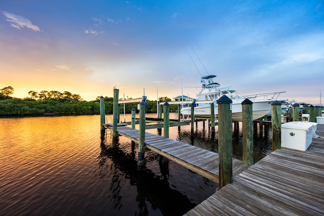 dock area featuring a water view