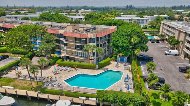 view of swimming pool with a patio