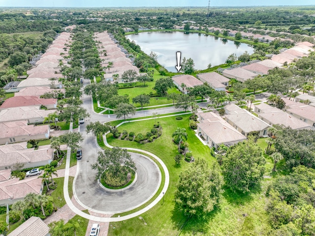 aerial view featuring a water view