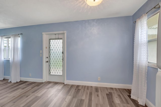 foyer entrance with light hardwood / wood-style flooring and plenty of natural light