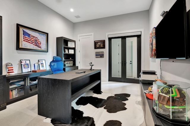 home office featuring recessed lighting