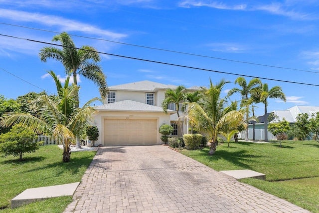 view of front facade featuring a garage and a front yard