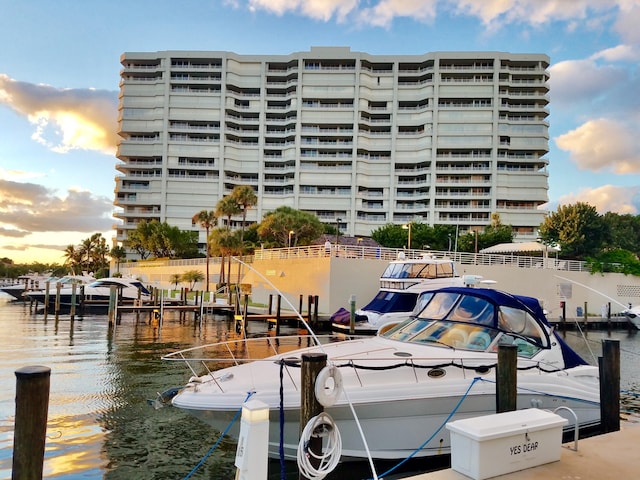 view of dock with a water view