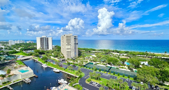 drone / aerial view featuring a water view