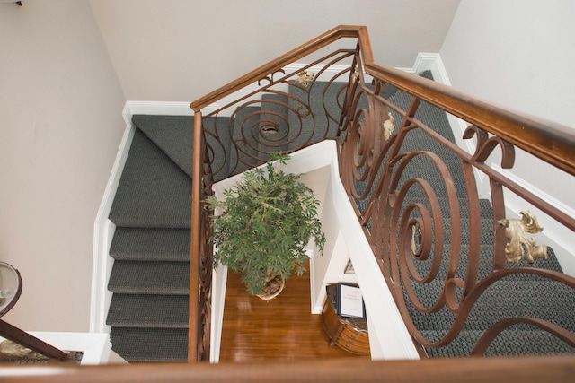 staircase with wood finished floors