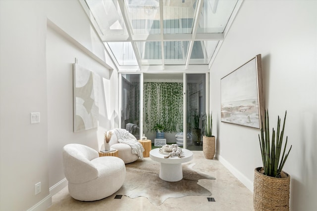 living area with a skylight