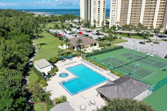 bird's eye view featuring a water view