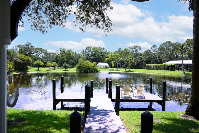 view of dock with a water view