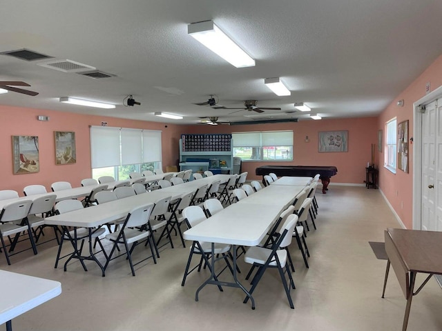 dining room with visible vents and ceiling fan