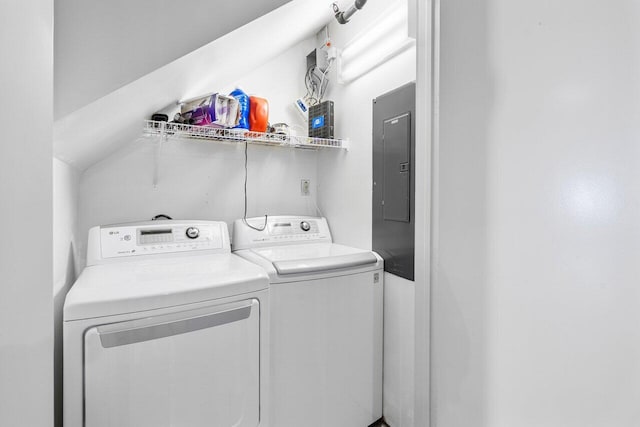 laundry area with washer and dryer and electric panel