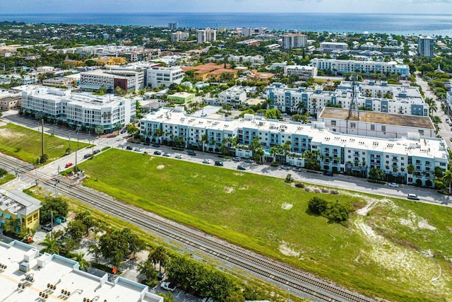 bird's eye view featuring a water view