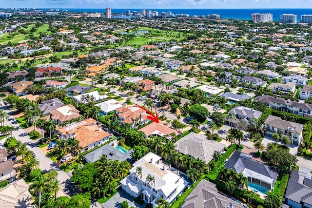 aerial view featuring a water view