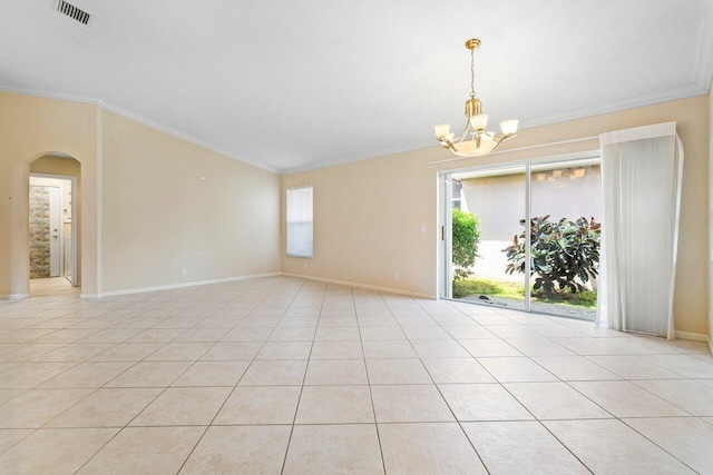 tiled empty room with a wealth of natural light and ornamental molding