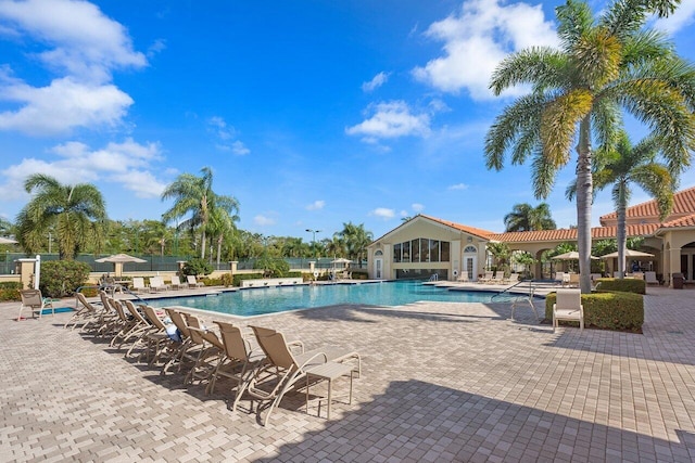 view of pool featuring a patio area