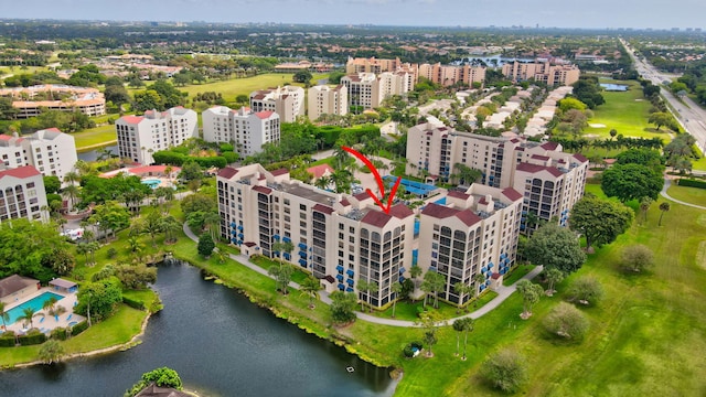 aerial view with a water view