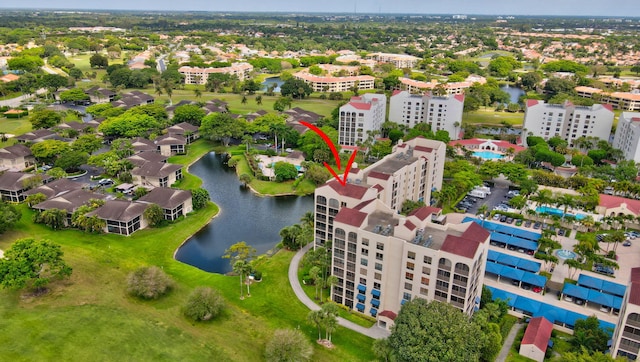 bird's eye view featuring a water view