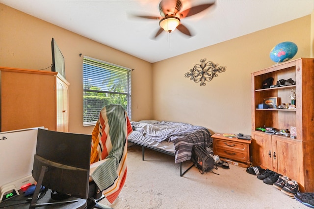 bedroom featuring carpet flooring and ceiling fan