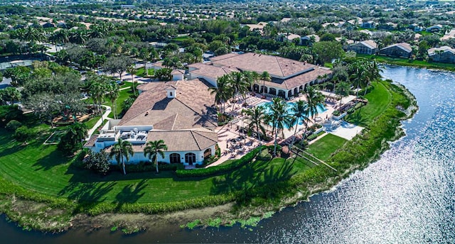 aerial view with a water view