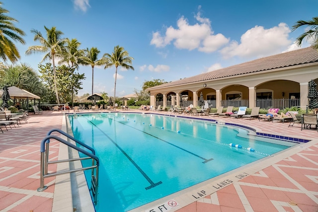 view of pool featuring a patio