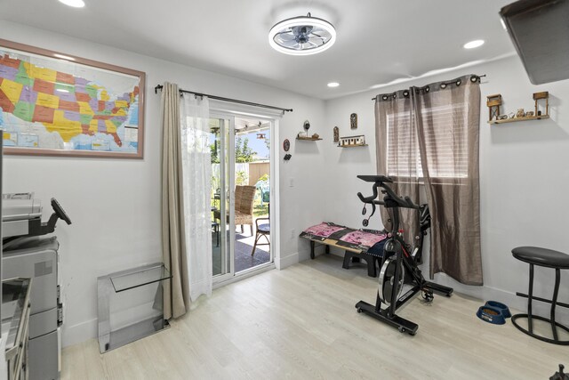 bedroom with light hardwood / wood-style flooring