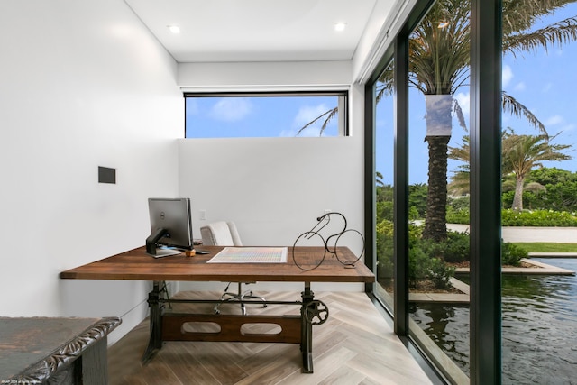 office with light parquet flooring