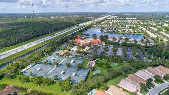 aerial view with a water view