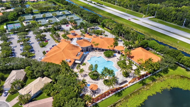 aerial view with a water view