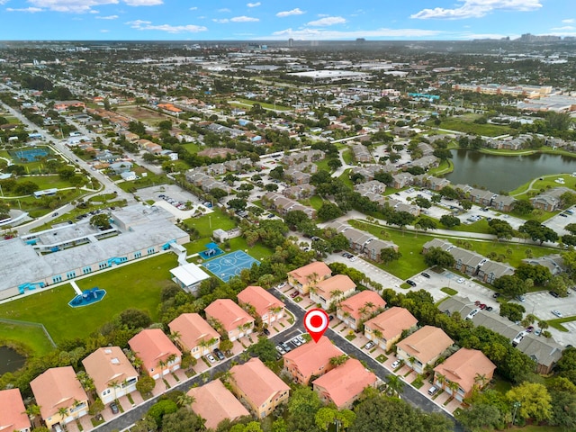 aerial view featuring a water view