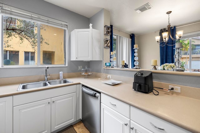 kitchen featuring sink, dishwasher, and white cabinets