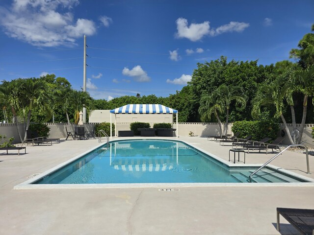 view of swimming pool with a patio