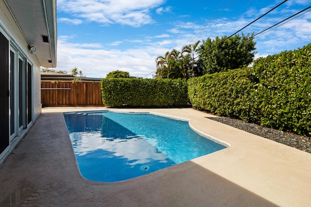 view of swimming pool featuring a patio area