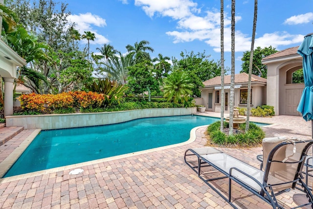 view of swimming pool featuring a patio