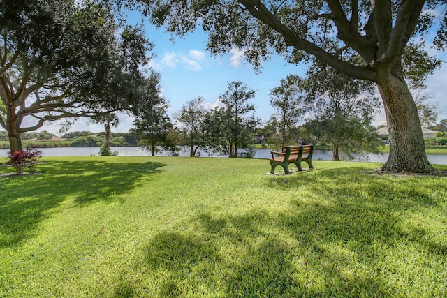 view of yard with a water view