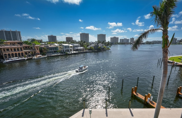 dock area featuring a water view