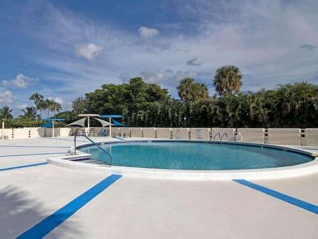 view of swimming pool featuring a patio