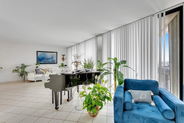 living area with light tile patterned floors