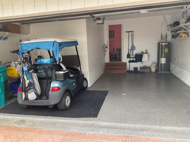 garage featuring a garage door opener and electric water heater