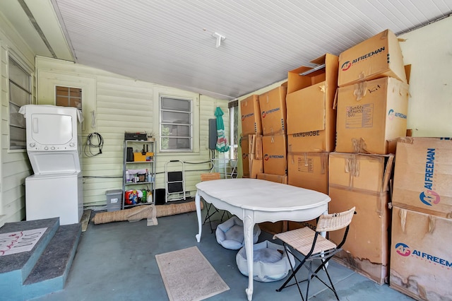 storage with stacked washer and clothes dryer