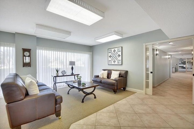 living room featuring light tile patterned floors