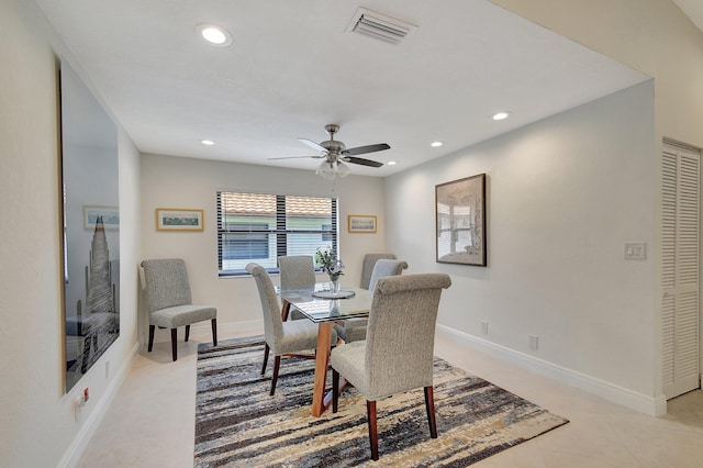 dining area with ceiling fan