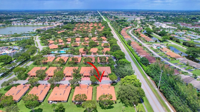 aerial view featuring a water view