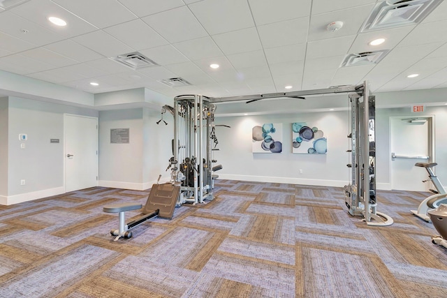 exercise area featuring carpet flooring