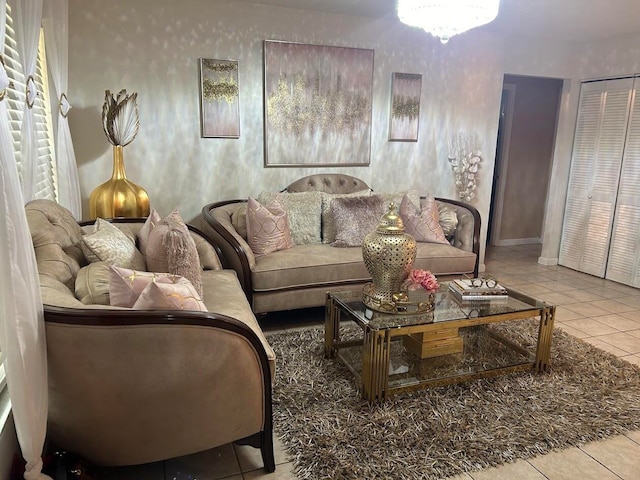 living room featuring tile patterned flooring